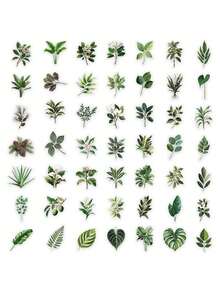 50pcs/Pack Cartoon Plants Green Leaves Transparent PET Stickers, Decorative Decals For Laptop Luggage Guitar Phone Notebook Stationery Sticker - Multicolor - View 11