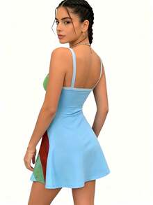 Rainbow Tie-Dye Bodycon Mini Dress for Women Composite Fabric with Medium Stretch, Cut-Out Detail Camisole Cosplay Dress. - Verde - Ver 2