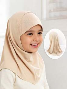 1pc Toddler Shiny Rhinestone Muslim Hijab, Soft Lightweight Chiffon Headscarf For Girls, Solid Color Kids Prayer Veil, Suitable For Daily Wear And Holiday Parties - 1PC - View 5