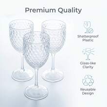 Verres à vin sur pied incassables, 1/2/6/8/12 sets, apparence en verre cristal transparent en acrylique, verres réutilisables et incassables en plastique, convient pour l'extérieur et l'intérieur, la plage, la piscine, les grandes fêtes - Voir 5