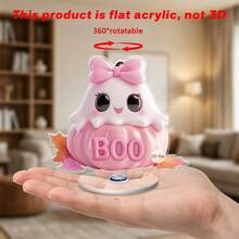 1/2件裝 壓克力粉色蝴蝶結幽靈旋轉裝飾品，附BOO字母與南瓜設計，360°旋轉底座，適合室內/室外辦公室、咖啡廳、派對裝飾、萬聖節裝飾，2D - 旋轉擺件 - 查看 9
