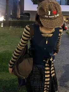 1 pieza Gorra de béisbol vintage de estilo coreano Chao Ins con estampado de leopardo, camuflaje y corazón, ala plana, estilo americano, para hombres y mujeres - Multicolor - Ver 5