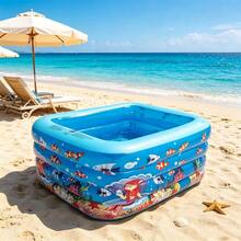 Blue 4-Layer Thickened PVC Mermaid Inflatable Swimming Pool, Home Water Play Tub, Outdoor Yard Play Pool, Foldable - Multicolor - View 3