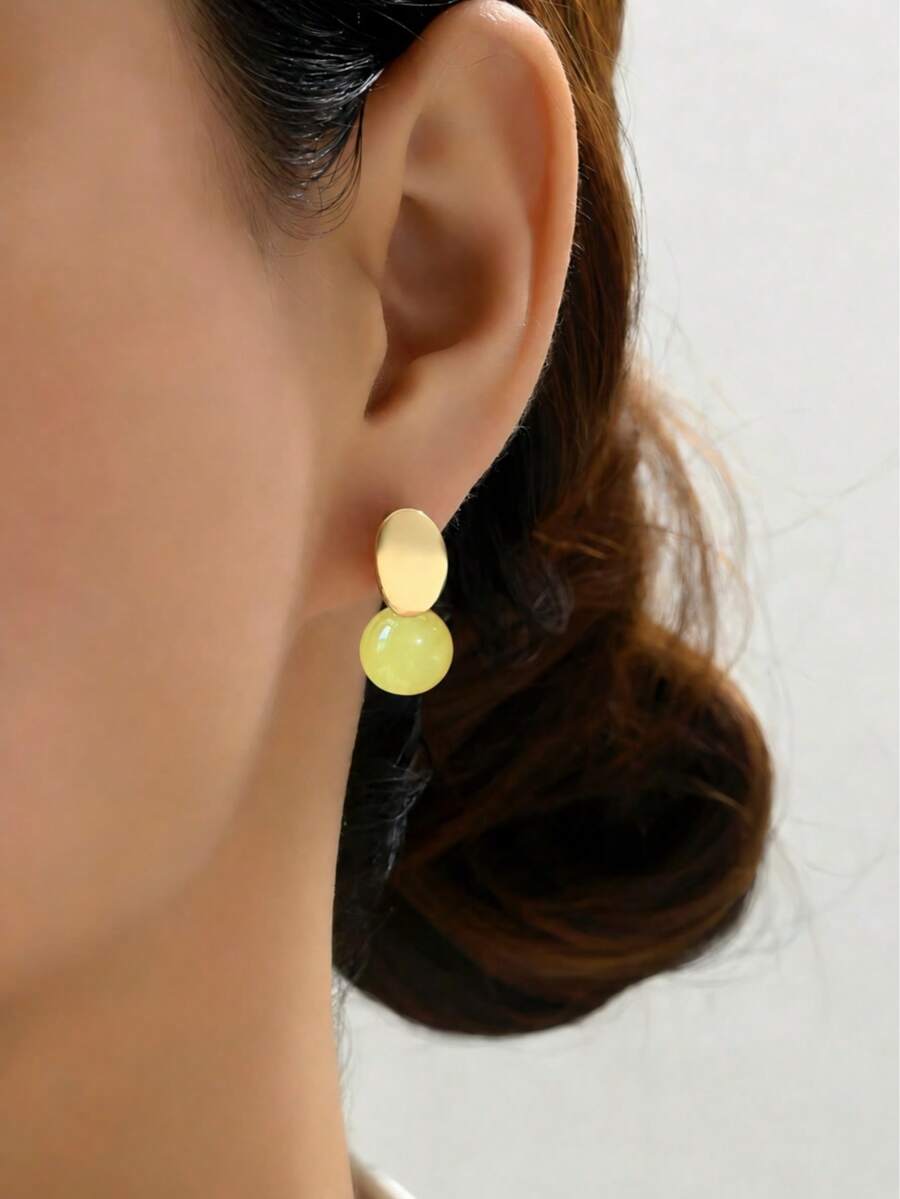 1 Pair Minimalist Round Bead Pendant Earrings, Jewelry Accessory For Women, Party Gift, Birthday Gift - Yellow - View 1