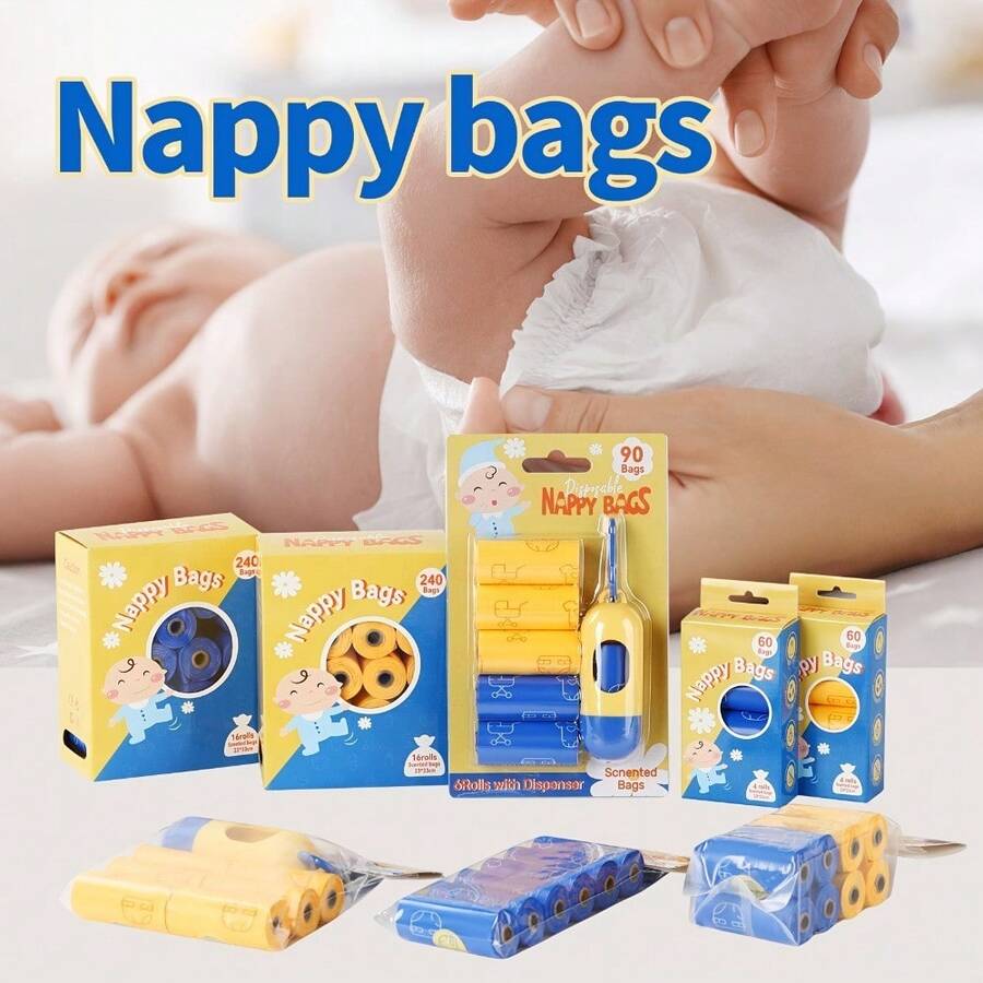 240 piezas + Dispensador, Bolsas desechables para pañales | Bolsas para pañales de bebé | Bolsas para desechos de maternidad y bebé, a prueba de fugas, mantiene el hogar fresco, higiene al aire libre