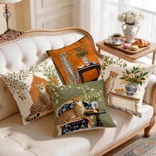 4pcs/1pc French Indoor Leopard & Floral Pattern Pillow Covers, Single-Sided Printed Cushion Covers, Suitable For Living Room, Bedroom, Home Decor, All-Season Use - Multicolor - View 8