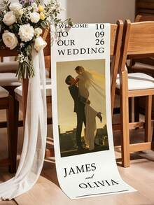 Custom Wedding Chair Decor Banner - Personalized Photo/Text, Suitable For Wedding Arch, Guest Chairs, Lawn, Garden, Living Room, Birthday Party, Made Of Durable Polyester Fabric, Exquisite Design - Multicolor - View 6