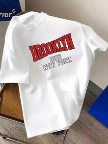 [Envío en 24h desde DE/FR/ES]Camiseta de Verano de Manga Corta con Cuello Redondo Estilo Brooklyn 1898 NY 100% Algodón para Hombre Talla Grande. regalo perfecto - B - Ver 1