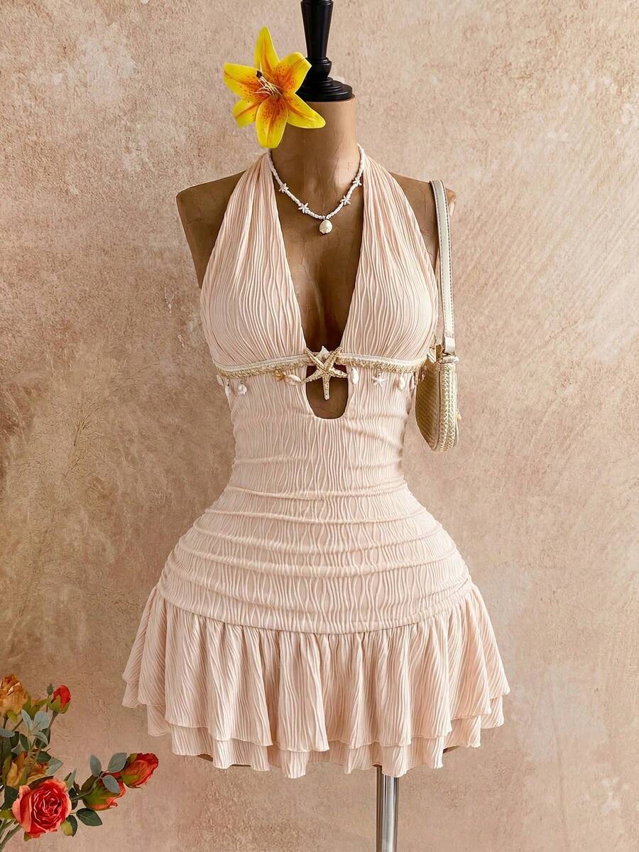 RQIA Popular Women's Short Dress - 杏色 - 查看 1