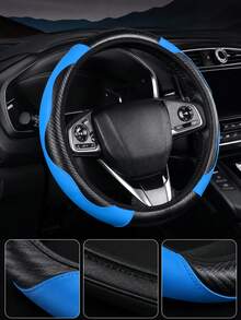 1pc Carbon Fiber Leather Comfortable Car Steering Wheel Cover Without Inner Ring, Car Decor, Suitable For 14.5-15 Inch Steering Wheel, Car Interior Accessory, Unisex, All Seasons - A - View 4