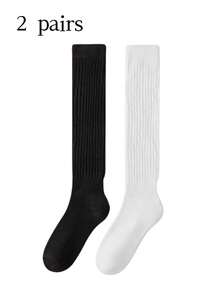 3/2/1 Pairs Women's Ribbed Knit Knee-High Socks, Slimming Fit, Warm, Elastic, Non-Slip, Anti-Slip, College Style JK Boot Socks, Black & White Winter Edition - Multicolor - View 13