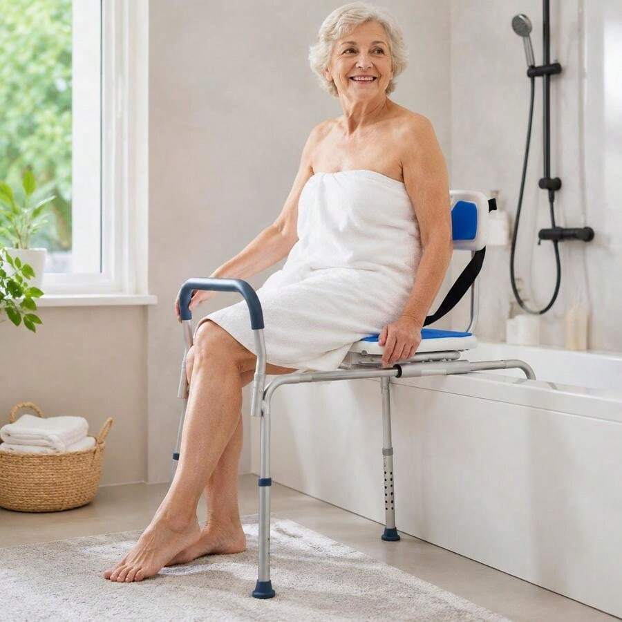 Sliding Shower Chair, 400 Lbs Tub Transfer Bench For Bathtub With Swivel Seat, Padded Shower Bench With Arms And Backrest, Height Adjustable For Handicap, Adults, Seniors, Elderly And Disabled-XY399838 - Multicolor - View 1