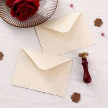 10pcs/Set (5 Envelopes + 5 Seal Stickers) Minimalist Beige Large/Small Premium Textured Linen Pattern Envelope And Seal Sticker Set, Handwritten Love Letter, Thank You Card, Greeting Card Envelope Set - 10Pcs - View 5