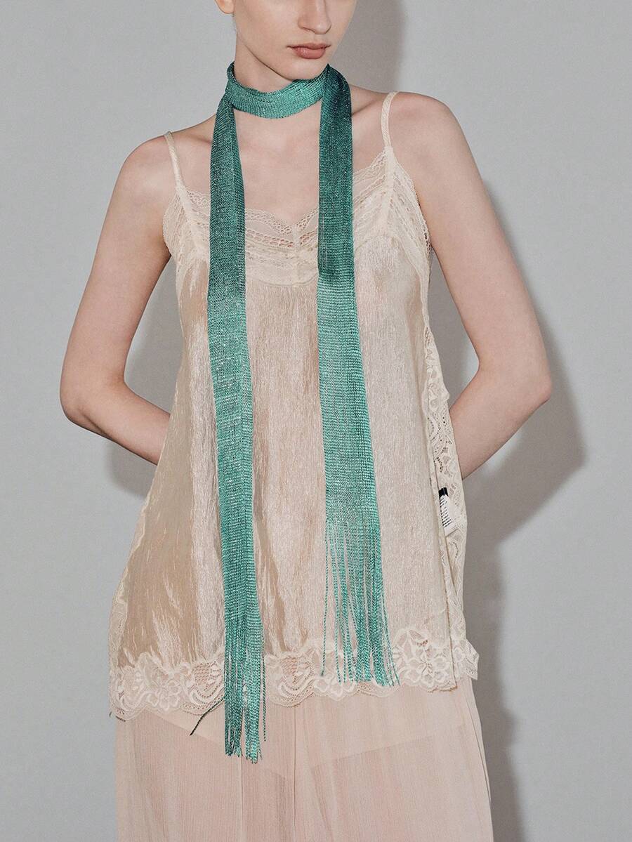 Noxbound 1pc Women Solid Fringe Decor Fashion Scarf For Daily Life Accessories - Green - View 1