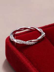 1pc Sparkling Cubic Zirconia Eternity Ring For Women, Perfect For Wedding, Birthday, Anniversary, Valentine's Day - Silver - View 2