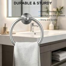 1pc Wall-Mounted Towel Ring Holder, Bathroom Kitchen Storage Accessory, Drill-In Screw Installation, Durable Towel Hook Above Sink Countertop, Towel Rack - Towel Ring Rack - View 9