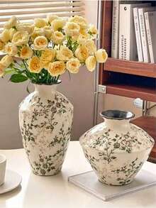 1pc Vintage Green Crackle Glaze Ceramic Vase, Suitable For Living Room, Dining Table Decor, Gift, Home Decoration, Room Decoration, Fresh Flower Arrangement - Multicolor - View 3