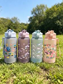 1pc 500ml Kids Water Bottle, Matte Cute Cartoon Anti-Drop Straw Cup, Back To School Kindergarten Water Cup, Portable Leak-Proof Straw Cup, Learning Cup - Multicolor - View 6