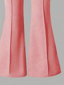 Young Girl Letter Bow Print Long Sleeve Crew Neck Sweatshirt And Flare Pants Casual Set - Pink - View 5