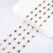 1m Colorful Stone Chain Stainless Steel Round Bead Chain, Suitable For Necklace, Bracelet And DIY Jewelry Making Accessories - DIY Chain - View 8