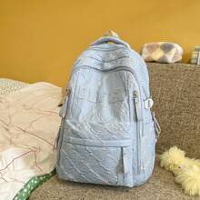 Crinkled Texture Letter Backpack, Large Capacity School Bag, College Style Commuter Backpack For Girls - Multicolor - View 12