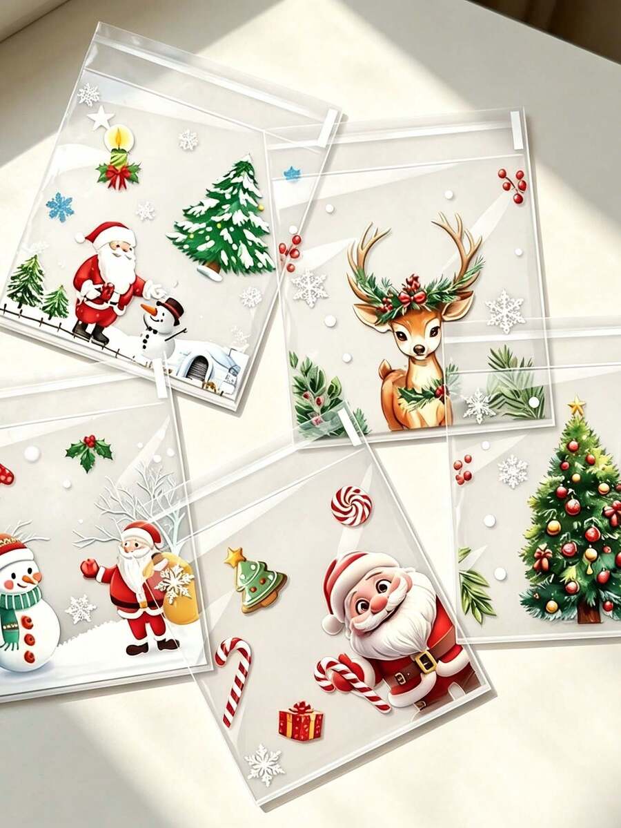 100pcs New 5-In-1 Christmas Transparent Self-Adhesive OPP Packaging Bags, Suitable For Holiday Party Gift Wrapping And Gifting - Christmas Gift Bag - View 1