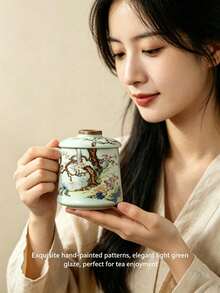 Chinese Vintage Floral Ceramic Mug With Lid, Traditional Peacock & Plum Blossom Pattern Porcelain Tea Cup, Large Capacity Handle Water Cup, Oriental Aesthetic Table Decor, Elegant Gift For Tea Lovers Office & Home Daily Drinking - Multicolor - View 10