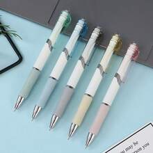 5PCS Macaron Transparent Press Gel Pens Set, Soft Silicone Grip Smooth Writing Ballpoint Pens, Cute Pastel Color Retractable Signature Pens, Back To School Office Student Writing Stationery, Random Color - A - View 9