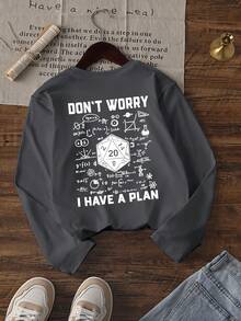 1pc Tween Boys Long Sleeve T-Shirt, Fun Dice & Math/Science Formula Print, Unisex Student Loose Casual Base Layer Top - Dark Grey - View 3