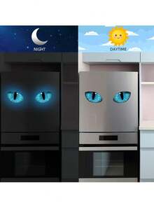 1pc Glow-In-The-Dark Blue-Eyed Cat Eye Toilet Decal (3D Visual Effect) – Spooky Glowing Blue Eyes, Removable Self-Adhesive Home Decor Sticker – Suitable For Bedrooms, Living Rooms, And Halloween Celebrations - one-size - View 5