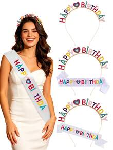 1件/2件/1套 時尚彩色 HAPPY BIRTHDAY 字母髮箍 生日派對肩帶式髮箍套組 - 彩色 - 查看 1