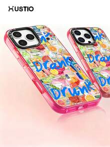 1pc Summer Ocean Fruit Cocktail Letter Pattern Patchwork Transparent Anti-Drop TPU Phone Case, Camera Bump Protection Shell, Suitable As Holiday Gift For Partner And Friends, Compatible With Apple XS/XS Max/XR/11/12/13/14/15/16 Pro/Pro Max/14/15 Plus/17/16 Pro Max - Multicolor - View 5