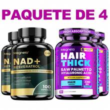 MEGNETA [Set Combinado Femenino] con NAD+, Resveratrol, Saw Palmetto, Ácido Hialurónico y Biotina | Energía, Antioxidante, Cuidado del cabello, Apoyo para la salud de la piel y las uñas - paquete de 2 cuartos botellas - Ver 1
