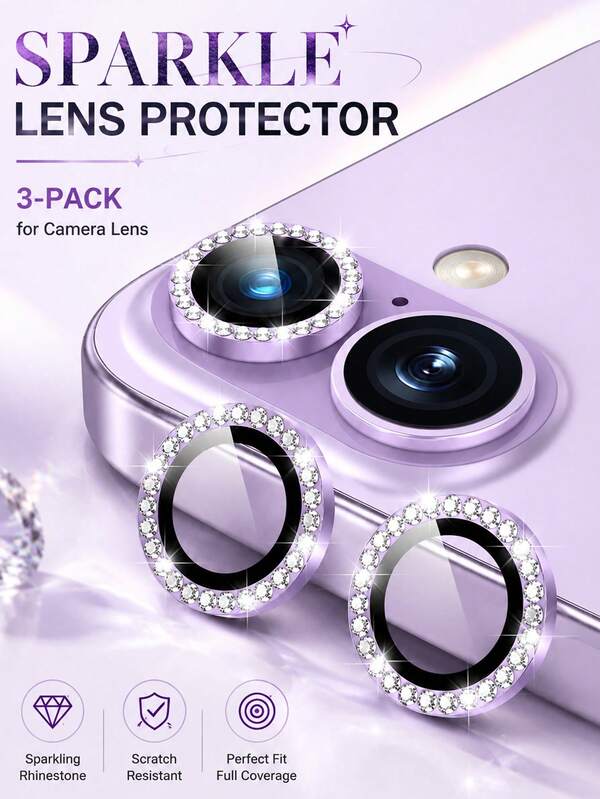 3er Set Kameraobjektiv Schutzfolie für iPhone 17/17 Pro/17 Pro Max/16/16 Pro/16 Pro Max/15/14/13/12/11/11 Pro Max, 9H gehärtetes Glas [kratzfest] [ultraklar] Metall unabhängiger Ring Kameraabdeckung (Diamant Violett)