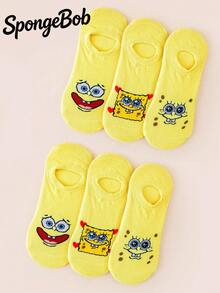 SpongeBob SquarePants 3/6雙可愛卡通圖案加強趾尖與足跟舒適短襪，男女通用，適合四季、學校與戶外運動，夏冬皆宜，黃色海綿圖案 - 彩色 - 查看 8