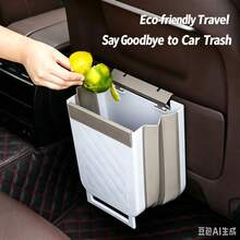 Foldable Car Backseat Trash Can Multi-Functional Hanging Storage Box Waterproof Auto Interior Garbage Bin Organizer With A Mobile Phone Holder - Multicolor - View 3