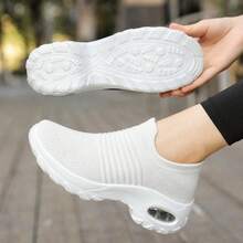 女士针织休闲鞋，带气垫，防滑厚底厚底运动鞋 - rs1839白色 - 查看 3