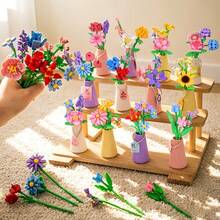 12 Styles Building Block Eternal Flower Vase Desktop Decor, Assembled Building Blocks, Small Particle Micro Building Block Flowers, Rose Sunflower Artificial Flower Model, Birthday Gift, Holiday Gift - Multicolor - View 3