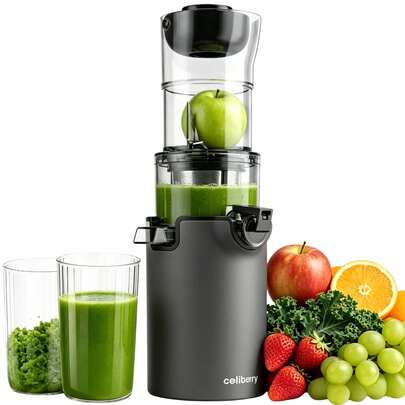 celiberry Licuadoras compactas de prensado en frío, con amplia boca de alimentación para frutas enteras, extractor de jugo ultradelgado con filtro de acero inoxidable de 5 capas para un sabor puro, fácil montaje en 3 pasos, diseño antiatascos, ahorra espacio, regalo ideal para el bienestar en estas fiestas.