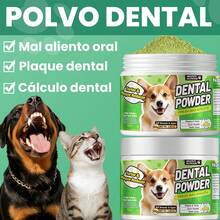MEGNETA Polvo para el cuidado dental de perros y gatos | Mezcla de hierbas naturales y probióticos | Dientes limpios, aliento fresco | Dientes y encías saludables | Fácil de usar | Sabor a menta - Paquete de 1-Dos Botellas - Ver 6