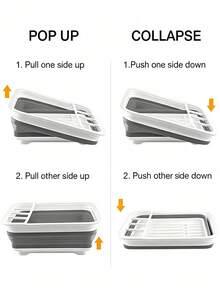 Rak Pengering Piring Lipat dengan Tempat Peralatan Makan, Pengering Piring Lipat, Cocok untuk Dapur RV, Set Pengering Dapur Lipat Kompak Plastik Putih, Tahan Lama dan Hemat Ruang, Cocok untuk Dapur Kecil - Grey - View 11
