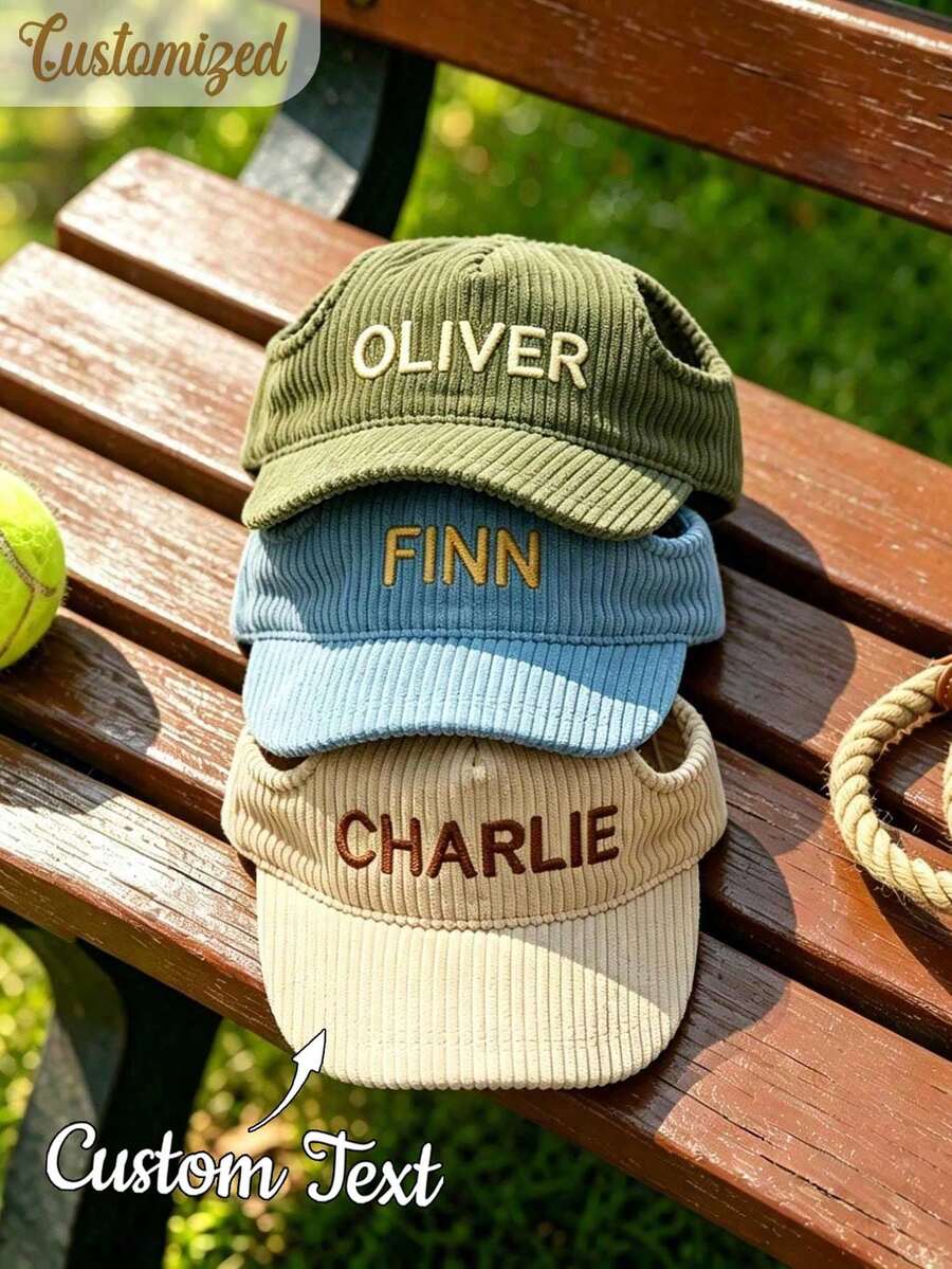 Custom Embroidered Dog Hat With Ear Holes, Personalized Corduroy Pet Baseball Cap, Sun Hat For Small, Medium And Large Dogs, Puppy Gift - Multicolor - View 1