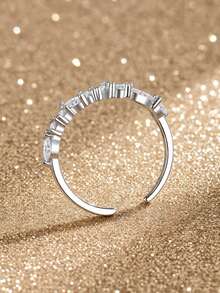 925 Sterling Silver Irregular Diamond Ring, Adjustable Open Design, Niche High-End Silver Jewelry, Gift For Girlfriend - White - View 2