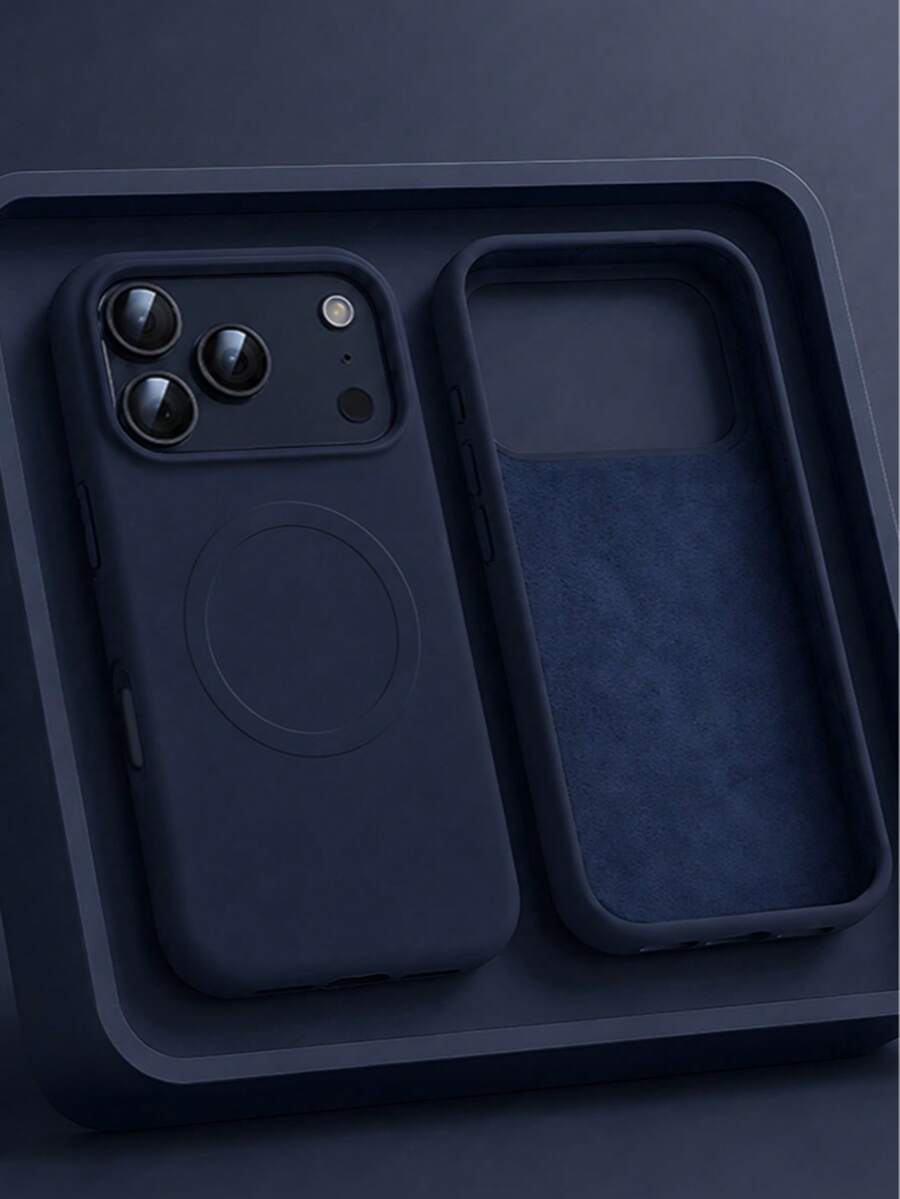 VRNOEI Casing Pelindung Minimalis Magnetik Biru Tua, Kompatibel dengan iPhone 17 Pro Max, 11 13 12 14 15 16 Pro Max, Mendukung Pengisian Daya Nirkabel, Perlindungan Kamera Beludru, Casing Ponsel Seri, Aksesori Casing Ponsel Unisex - Biru tua - View 1