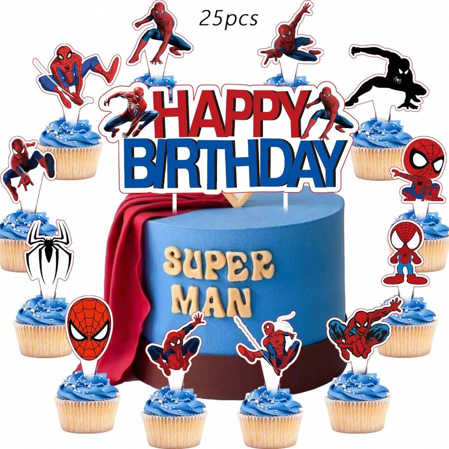 25pcs Cake Topper,Cupcake Toppers, Birthday Decorations, Theme Party Supplies, Cake Decorations, Birthday Party Decorations - Cartoon - View 1