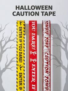 9-Meter Halloween-Themed Warning Tape, Outdoor Garden Safety Line Decoration, Warning Pattern, Suitable For Garden Decoration, Outdoor Decoration, Home Decoration, Halloween Decoration, Horror Scene. - View 5