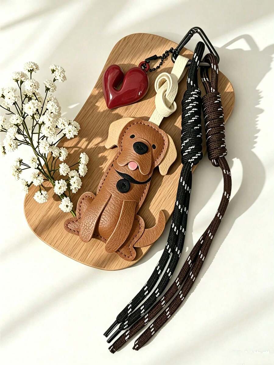 Labrador Shaped Pendant Pu Keychain With Heart And Rope Decoration, Suitable For Women'S Handbag Decoration And Car Keychain Decoration, Day Gift - Multicolor - View 1