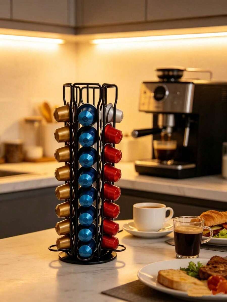 1 kaffekapselställ, kapselställ för terum, 360 grader roterande ställ, displayställ i metall med stor kapacitet - CP081 Kaffekapselhållare, 6 rader, 60°, roterbar - Visa 1