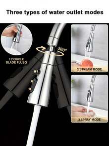 3-Mode Multi-Function Kitchen Faucet - Multi-Function Kitchen Faucet With 3 Water Flow Modes. Faucet Accessories Include Extension Rod And Aerator. Water-Saving And Pressure-Boosting. Universal Installation Adapter Fits 20-24mm Faucet Diameter. Rotatable Water Flow Modes For Easy Cleaning. - Multicolor - View 11