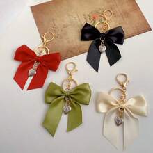 Fashionable Woven Ribbon Bow Keychain Classic Car Key Lanyard Wrist Strap Personalized Gift For Her Wedding Bridesmaid Bag Charm - Multicolor - View 5